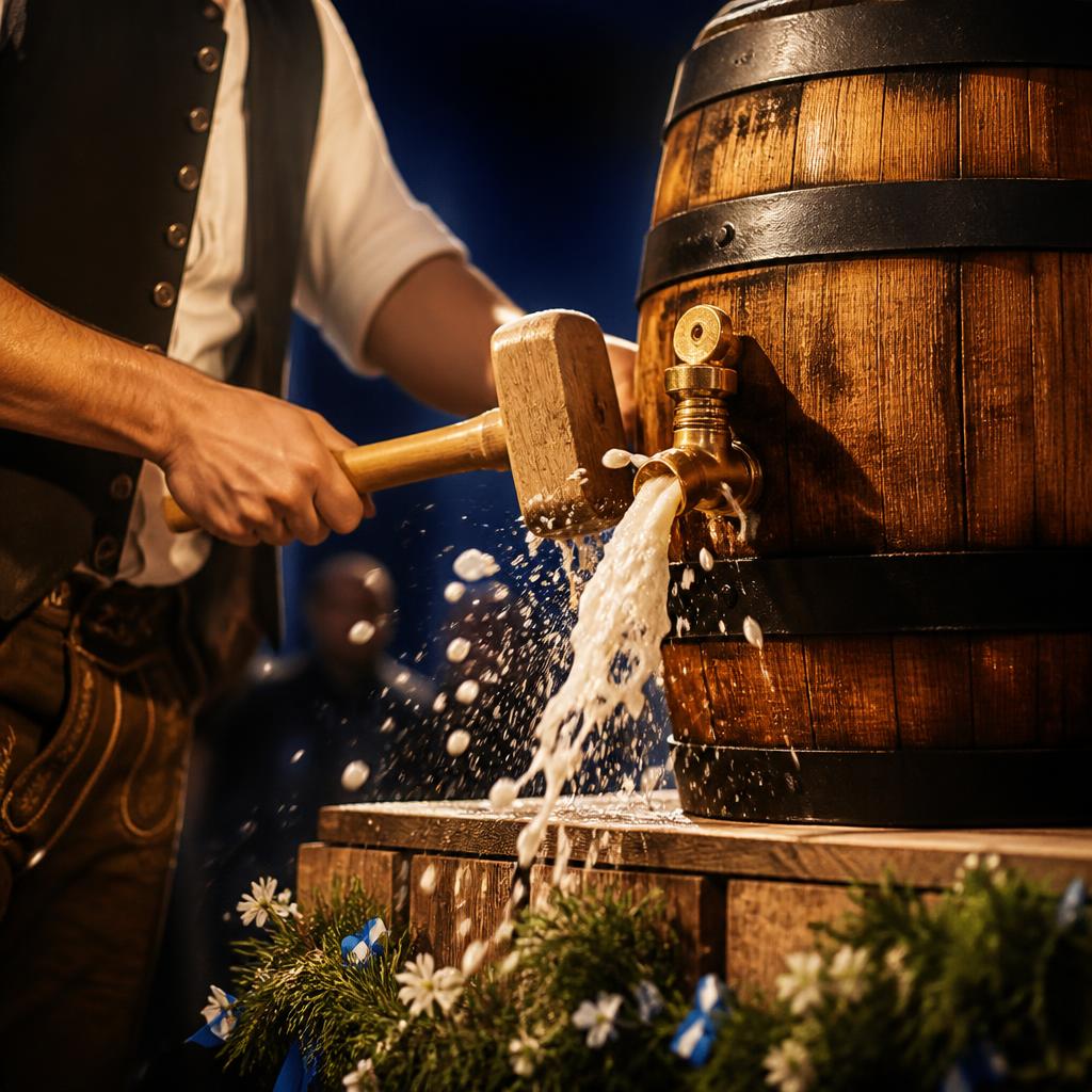 Traditioneller Fassanstich mit Holzschlägel